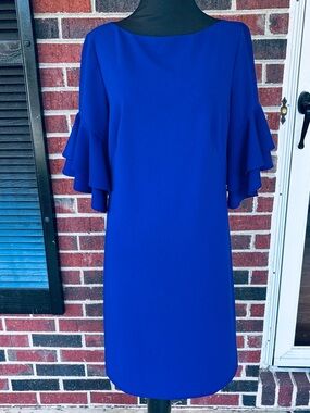 Lauren Ralph Lauren Royal Blue Ruffle Sleeve Midi Dress - Size 8